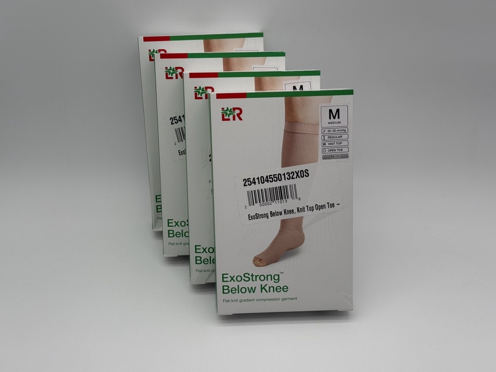 L&R Exostrong 20-30 mmHg Flat Knit Knee Reg OT Beige Medium Silicone Band – NEW