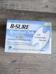 B-Sure Accidental Bowel Leakage Absorbent Pads, Box/24 Pads