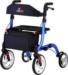 NOVA Express Rollator Walker, Large 10” & 8” Wheels, Easy Fold – BLUE, OPEN BOX