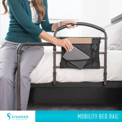 19 In. Mobility Bed Rail with Swiveling Bed Handle and Adjustable Legs in Brown