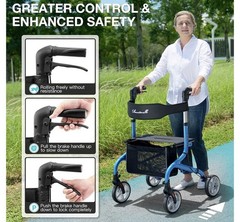 Planetwalk Rollator Walker Super Lightweight Non Slip Rubber Wheels 300lbs Blue