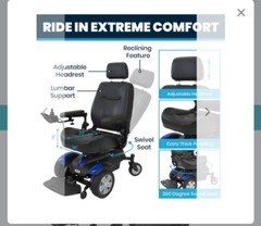 ELECTRIC WHEELCHAIR MODEL V;Key Specs: Top Speed: 4 mph Maximum Drive Range Pe
