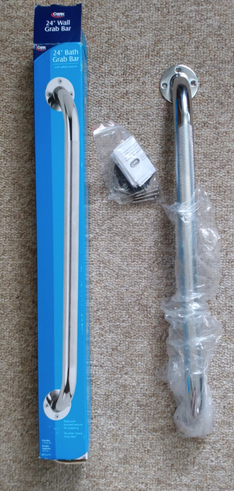 Carex 24″ Bath Grab Bar Holds 250 Lbs Diamond Knurled Texture For Grip ~ New