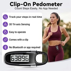3D Step Counter Pedometer with Clip & Carabiner – Accurate Fitness Tracker for S