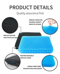 Double Thick Gel Seat Cushion with Non-Slip Cover / Breathable Comfort 2.5 CM