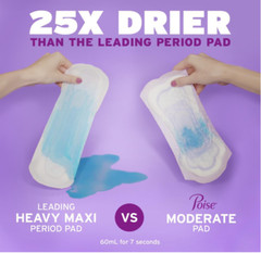 Poise Incontinence Pads for Women, 4 Drop Moderate Absorbency, Long Length,16.pc