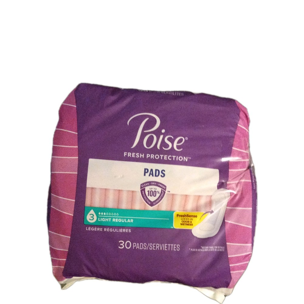 Poise Ultra Thin Menstrual Pads Light Absorbency 30 Count for Women (Opened )