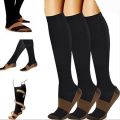 (3-Pairs) No Zipper Closed Toe 20-30 mmHg Copper Compression Socks (2XL) Beige
