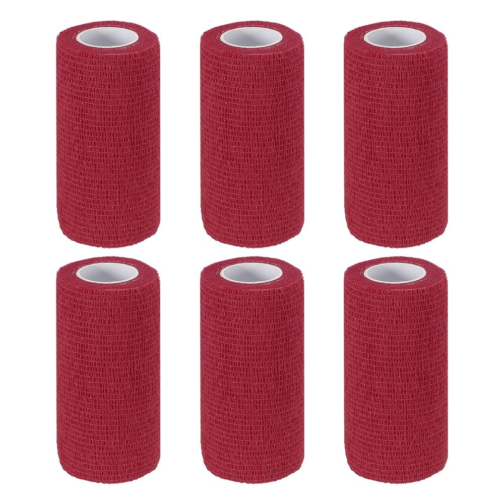 4″ x 177″ 6 Pcs Self Adhesive Bandage Wrap Elastic Self Tape Wine Red