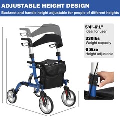 2-in-1 Folding Walker & Wheelchair for Seniors 330lb All Terrain Rollator Walker