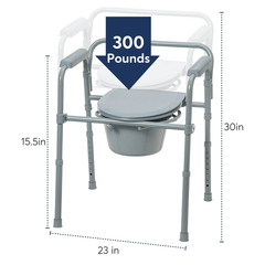 Steel Folding Deep Seat Bedside Commode Chair Heavy Duty Adult Gray 350 Lb drive