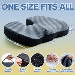 Ergonomic Seat Cushion Memory Foam Hip Pressure Relief NonSlip Large Navy 17.7x