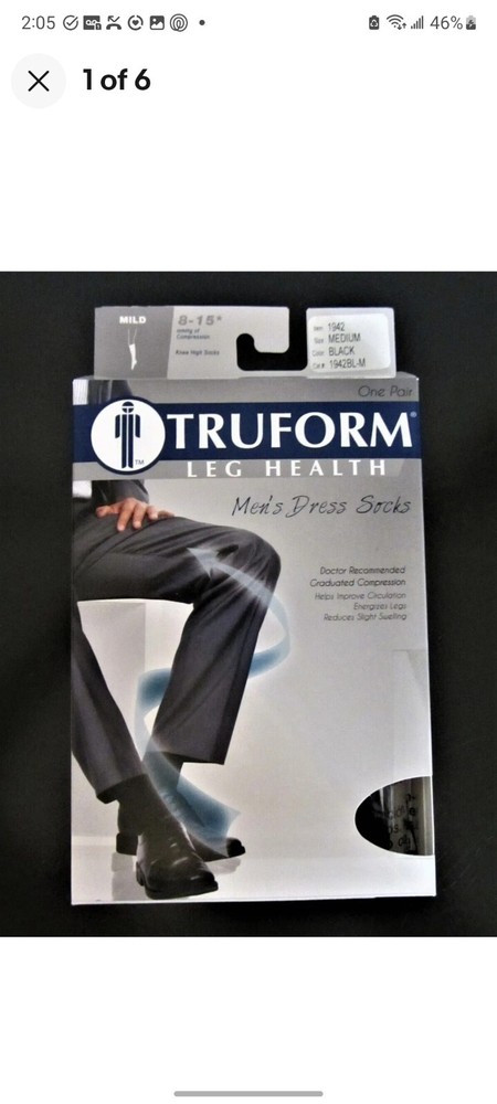 1 Pair TRUFORM 1942BL-M Black Knee High Closed Toe Compression Socks Men’s