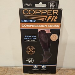 NWT Copper Fit Energy Infused Graduated Compression Socks Black Size L/XL