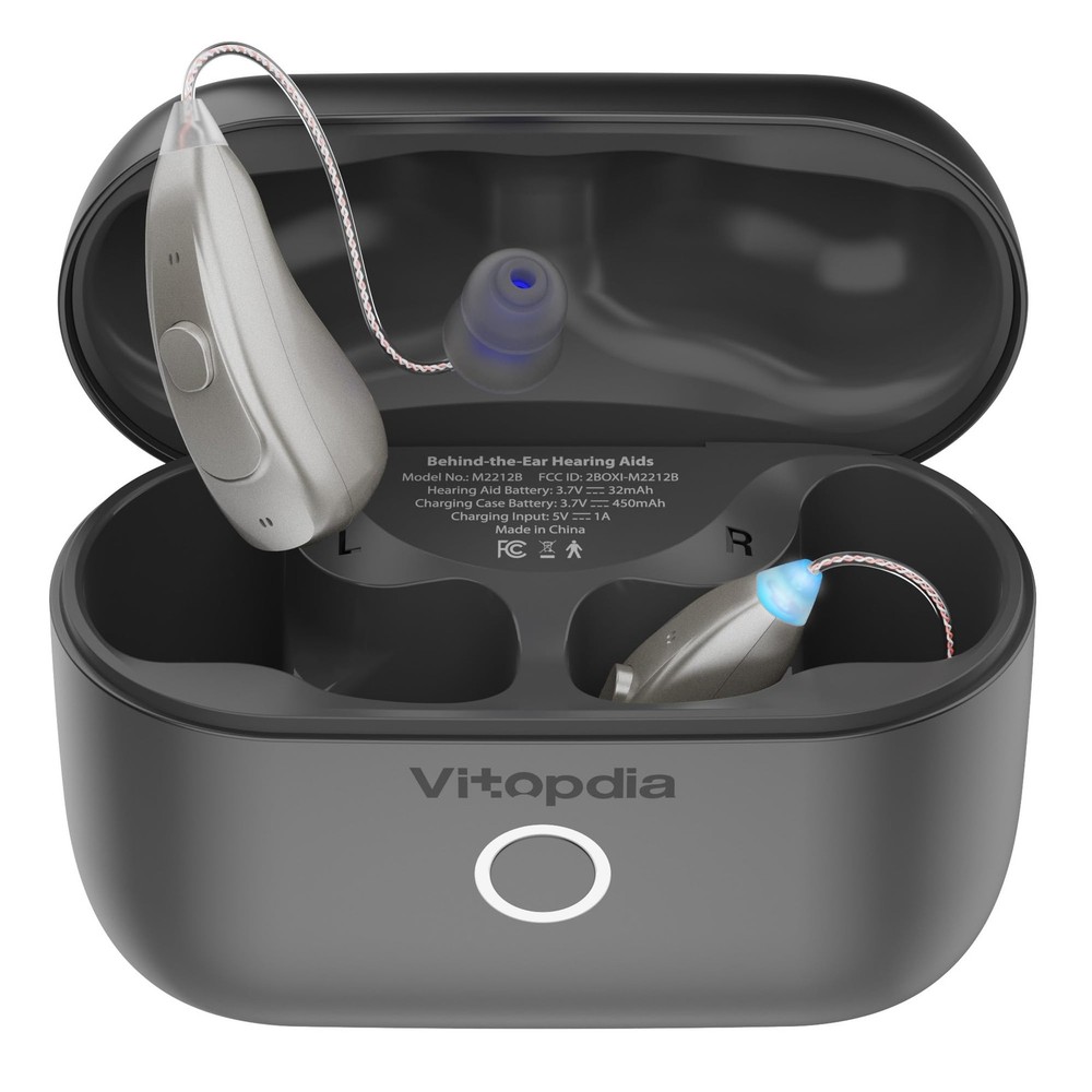 Vitopdia Rechargeable OTC BTE Hearing Aids Bluetooth for Adults Seniors HD Sound