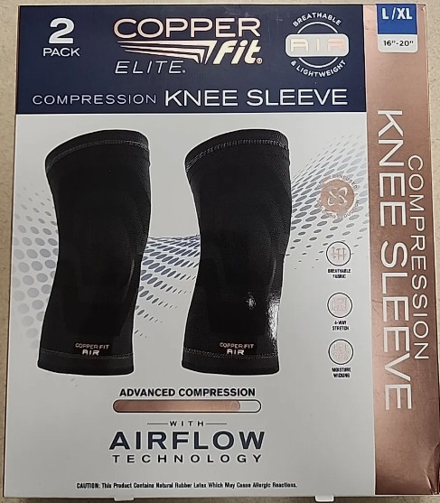 Copper Fit Elite Compression Knee Sleeve W/Air Flow Technology. 2 Pack. L/XL