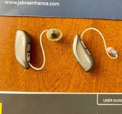 2 JABRA ENHANCE SELECT 200 HEARING AIDS IN BOX WITH ACCESSORIES AND MANUAL