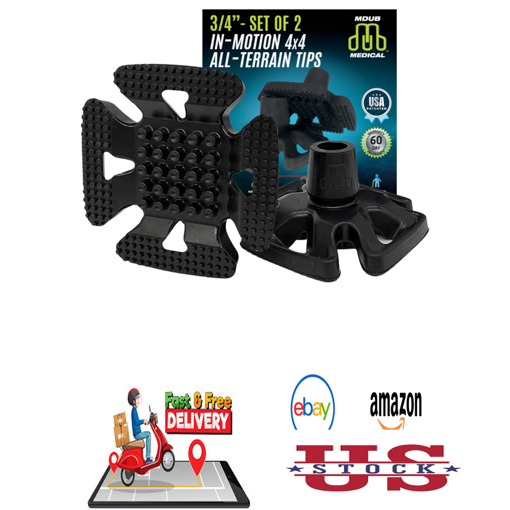 All Terrain Cane Tips 4×4 Heavy Duty Rubber Self-Standing 3/4 Inch 2 Pack