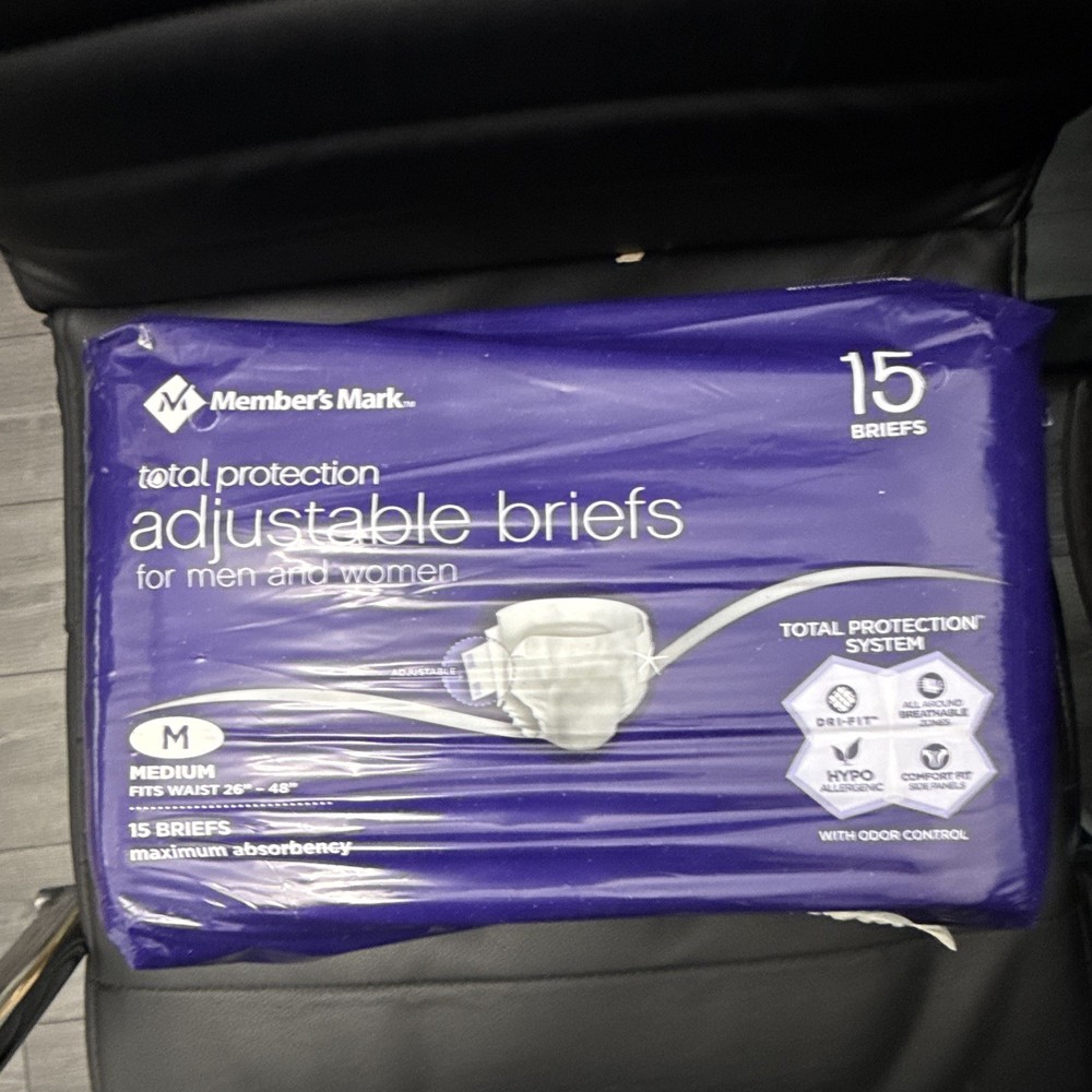 Member’s Mark Total Protection Adjustable Incontinence Briefs Max M 15 Ct White