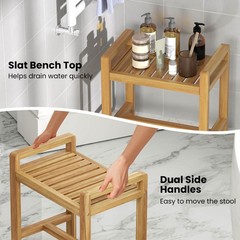 Teak Wood Solid Wood Stool Shower Bench for Inside Shower Shaving Legs Natural