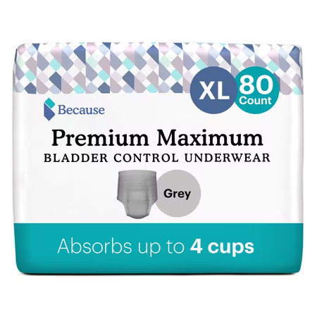 Because Maximum Incontinence Underwear for Men, Bladder Leak Protection, XL 80ct