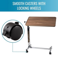 Briggs Healthcare HD Over Bed Table Tilt Top 15 x 30 inches, Silver/Woodgrain