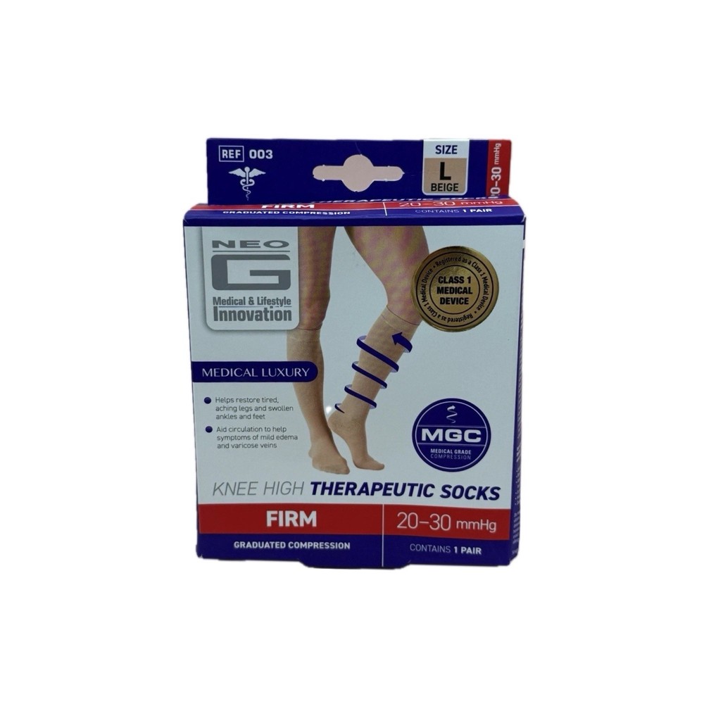 Neo G Knee High Therapeutic Socks Firm 20-30mmHg Large Beige