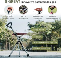 Ta-Da Chair Series 2: Lightweight Portable Walking Stick & Folding Chair, Blue