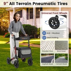 Walker for Seniors Folding Rollator Walker w/9″ Pneumatic Tires for All Terrain