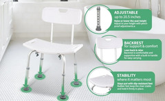 Shower Seat Bath Bench w/Back Adjustable Height 400lbs Inside Bathtub Chair