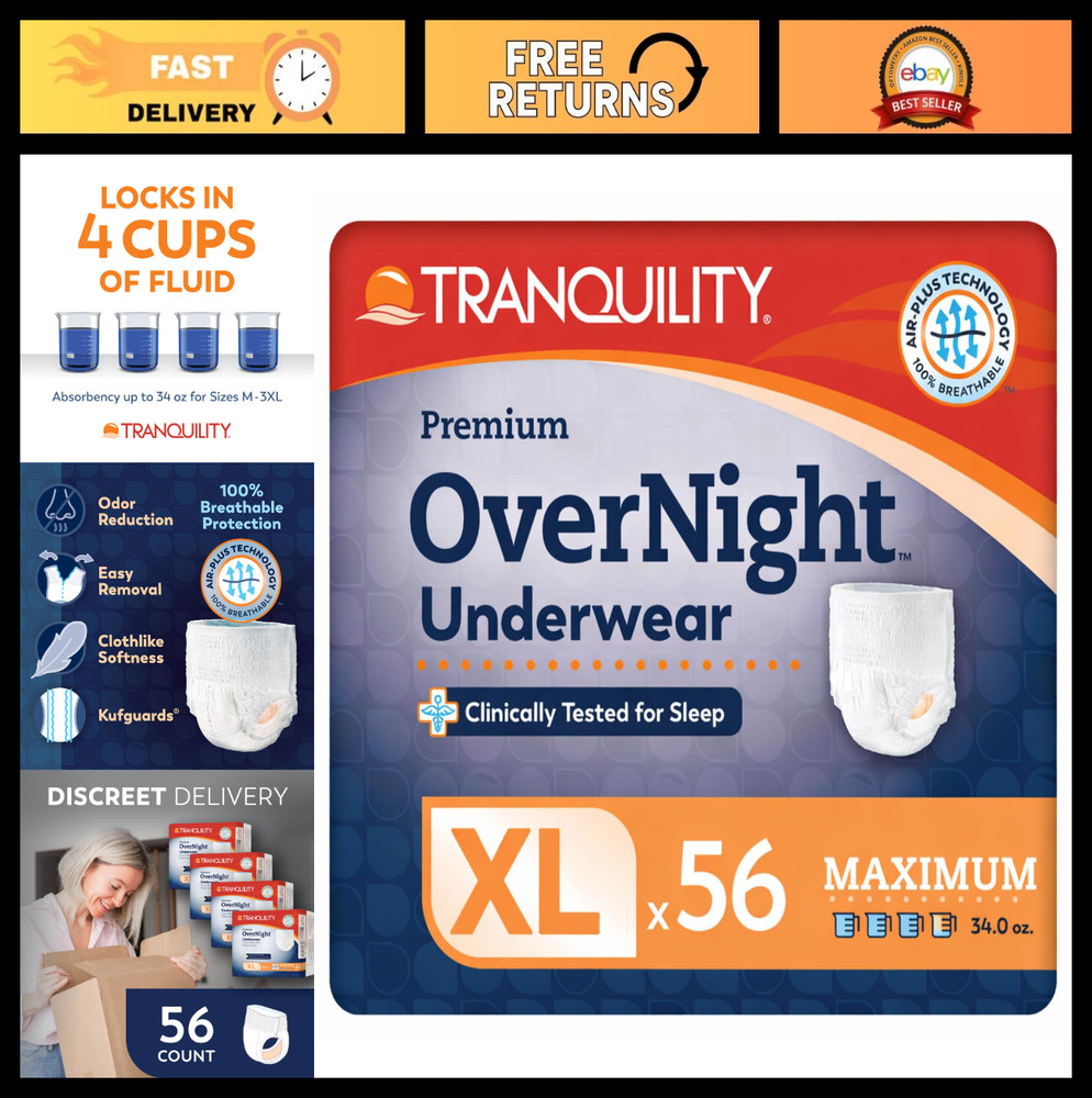 Premium Overnight Disposable Absorbent Underwear – XL, 48-66 in. Waist, Max Abso