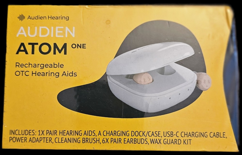 Audien Atom One OTC Hearing Aids Wireless, Rechargeable, Beige SEALED