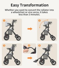 Used 2-in-1 Rollator & Transport Chair – Lightweight Foldable – Black