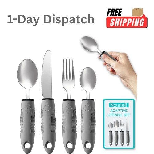 .Adaptive Utensils Set 4PCS Elderly Arthritis Tremor Easy Grip Cutlery Grey