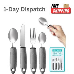 .Adaptive Utensils Set 4PCS Elderly Arthritis Tremor Easy Grip Cutlery Grey