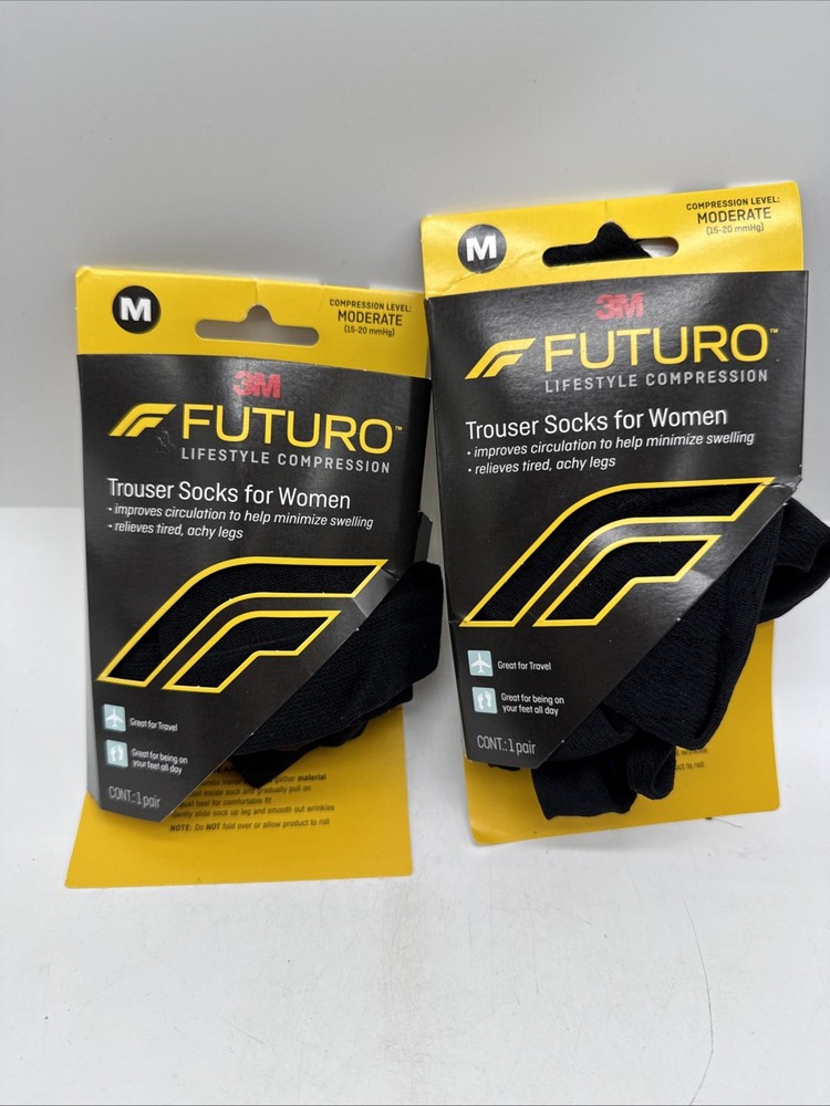 (2) Futuro Trouser Socks Women ￼ Compression Knee Medium Black COMBINESHIP