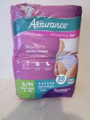 Assurance Womens Incontinence Postpartum Underwear S/M (Pants Size 8-16) 36 Ct