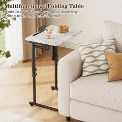 TV Tray, Folding TV Dinner Table, Adjustable Small C-Shaped End Tray for Eati…