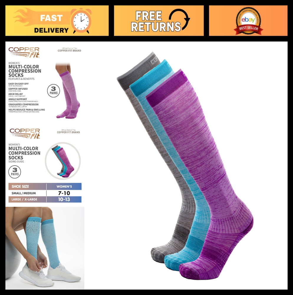 Women’s Knee High Compression Socks – Easy-On/Easy-Off, Copper Infused, Energy B