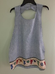 Clothesline/Blue&White Adult Bib, Handmade , 35 1/2” by 21 ½”, reversible