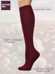 Women’s Soft Combed Cotton Knee High Long Calf Dress Medium-Large Burgundy