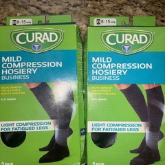 2 Pair Mens CURAD Regular Mild Compression 8-15 MMHG Black Dress Socks New
