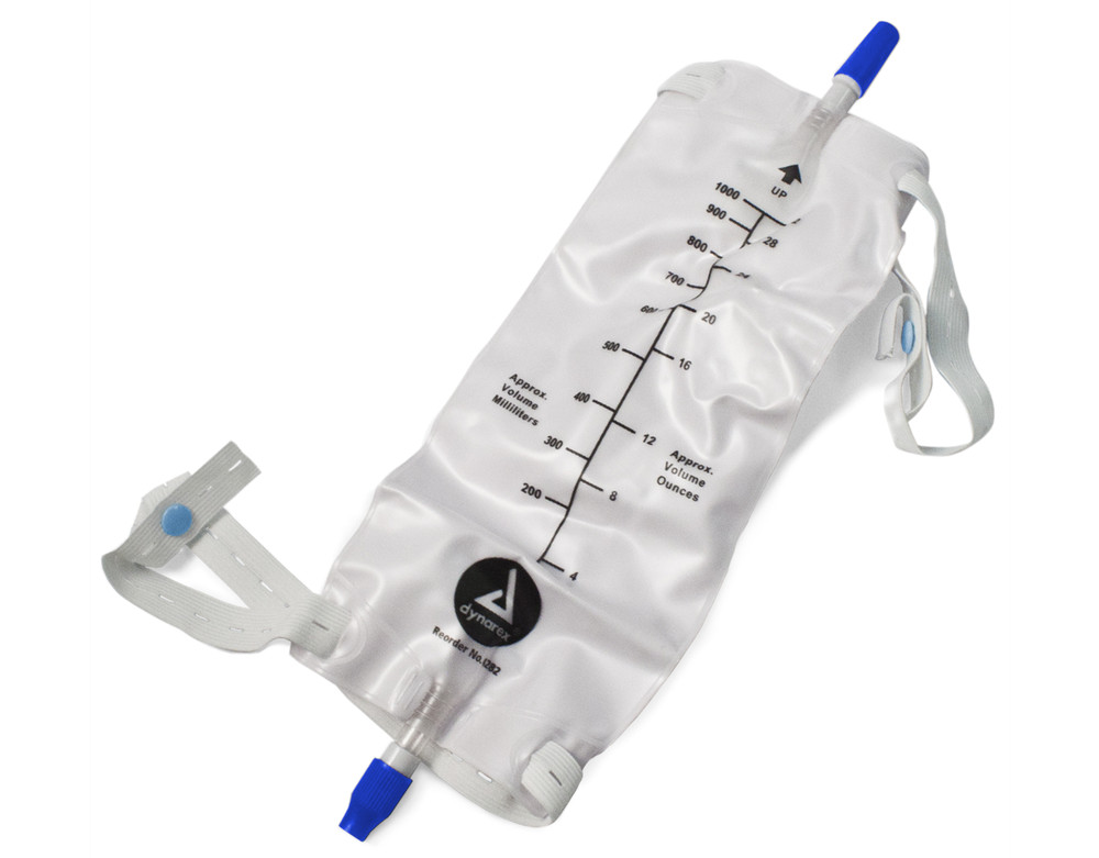 18 Pack Dynarex 1000ml Urinary Leg Bag Anti-Reflux Valve Sterile Fluid Pathway
