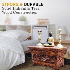 Dharmaobjects Solid Indian Elm Wood Hand Carved Shrine Altar Meditation Table