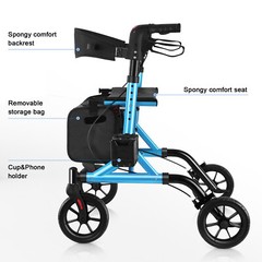 Folding Lightweight Rollator Walker Mobility Walking Aid w/Backrest W/Seat 300lb