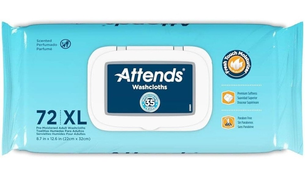 ATTENDS 72 XL PRE-MOISTENED SCENTED ADULT WASHCLOTHS