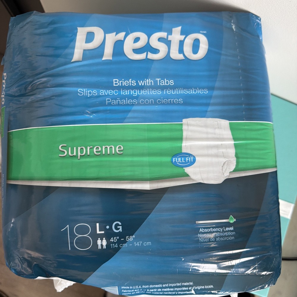 MENS Or WOMANS LARGE SUPREME 18PC ADULT DIAPERS 114cm To 147cm