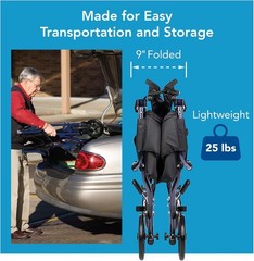 Portable 25 lbs Transport Wheelchair with Swing Away Footrests & Safety Belt