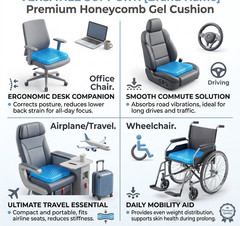 Honeycomb Gel Seat Cushion Blue – Cooling Orthopedic Pressure Relief Pad