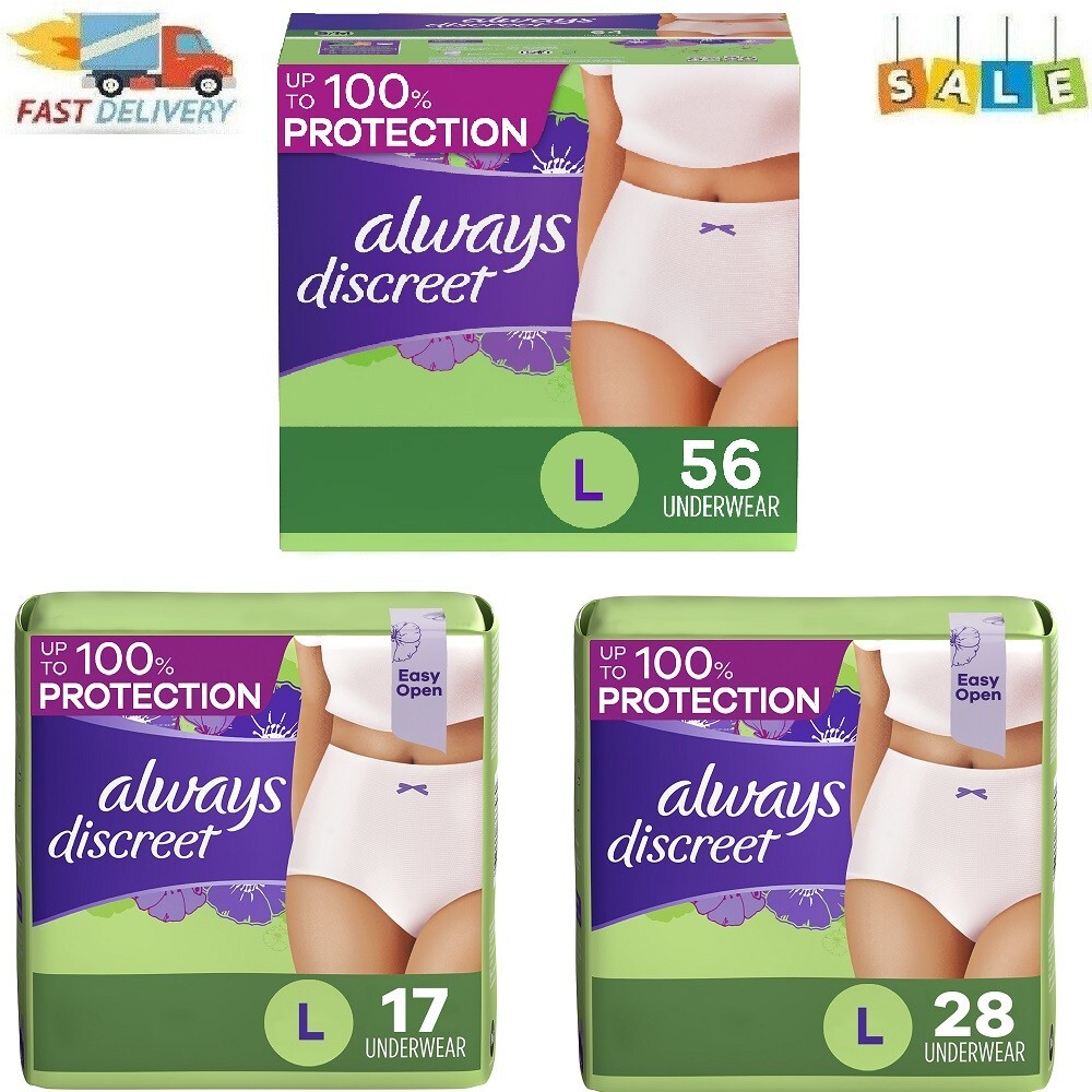 Always Discreet Incontinence Underwear for Women L Maximum Absorb 17/28/56 CT